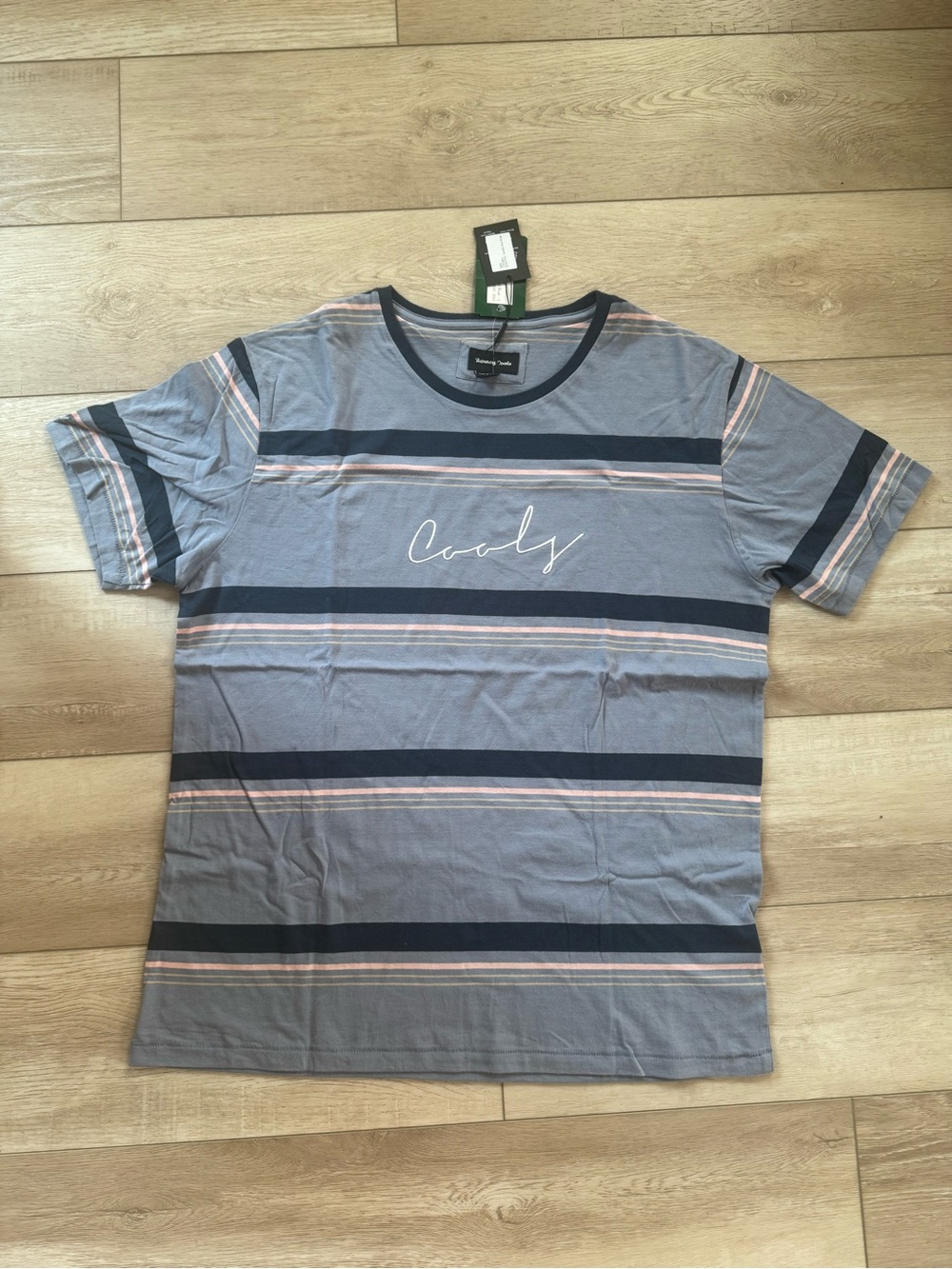 NWT Barney Cools Men’s Gray/blue Striped Tee